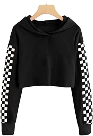 Jentouzz Crop Tops for Teen Girls Long Sleeve Girl Hoodies Casual Hooded and Cropped Pullver Sweatshirt