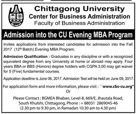 Chittagong University Evening MBA Admission 2017 Notice published - admission form school Chittagong University Evening MBA Admission 2017 Notice published - admission form school
