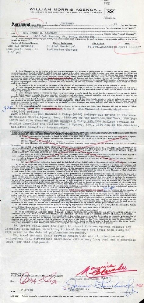 MAURICE CHEVALIER Hand Signed Contract - JSA COA - UACC RD#289 - music agreement contract MAURICE CHEVALIER Hand Signed Contract - JSA COA - UACC RD#289 - music agreement contract