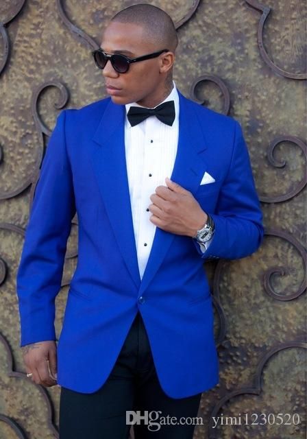 Royal Blue Men Suit Velvet Wedding Party Tuxedo Single-Breasted Jacket Pant Coat