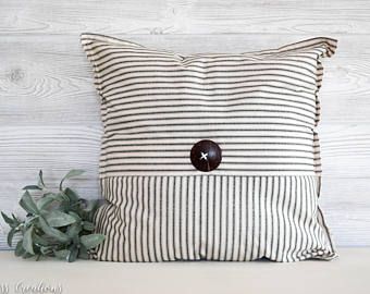 Striped Pillow, Black Ticking Stripe Throw Pillow Vintage Ticking Stripe