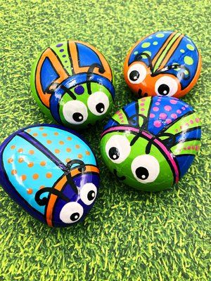 Painted Rock Lady Bug Beetle Scarab Stone Collectable Garden Insect Art Paperweight Home Decor Cute Funny Silly Laughing Bug