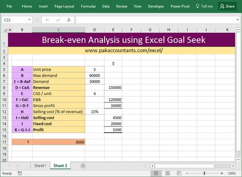 Break-even + Target profit analysis with Excel Goal Seek - How To - excel break even analysis Break-even + Target profit analysis with Excel Goal Seek - How To - excel break even analysis