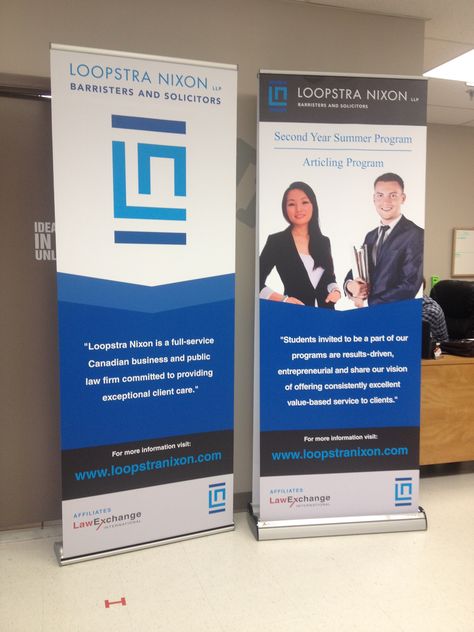advance 2 sided retractable banner completed by speedpro imaging oakville for loopstra nixon a law firm looks great and program ideas summer program law firm