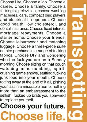 Poster Trainspotting Renton Quote Choose Life Danny Boyle Ebay Trainspotting Choose Life Trainspotting Choose Life