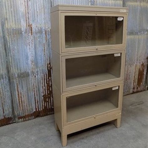 Vintage 3 Tier Metal Barrister Bookcase Stacking Cabinet A Lawyers Gl Door With Doors Vintage 3 Tier Metal Barrister Bookcase