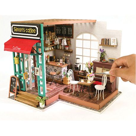 New DIY Doll House Room Bear Story Shop Miniatures LED Furniture Kit Light