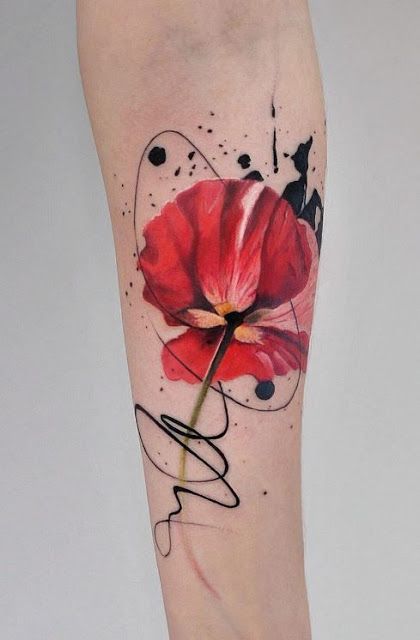 Abstract Watercolour Jemka Tattoo Red Poppy Poppies Tora Sumi