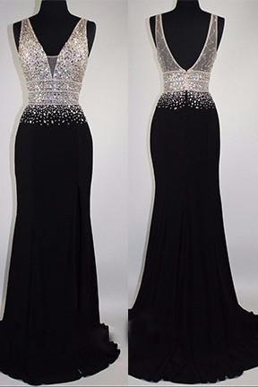 Abiti Da Sera Lunghi Abiti Da Sera Lunghi In Chiffon Nero Con Paillettes E Strass Scollo A V Langes Abendkleid Abendkleid Formelle Kleidung
