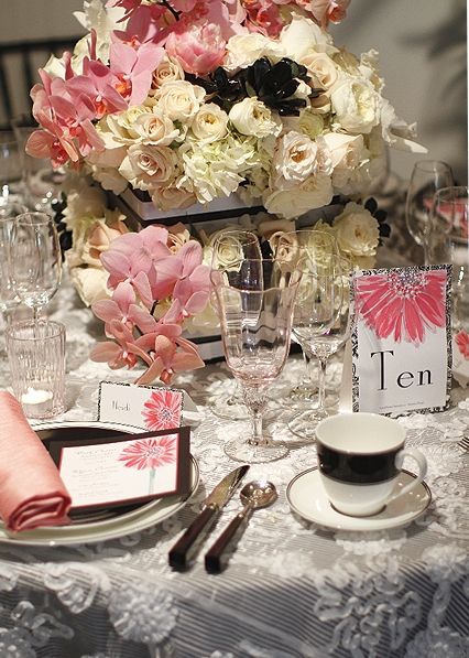 pink black and white weddings
