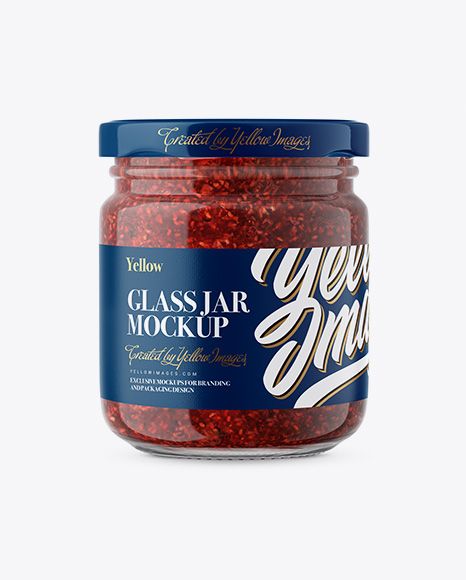 Glass Jar With Raspberry Jam Mockup Front View In Jar Mockups On Yellow Images Object Mockups Mockup Free Psd Mockup Free Download Psd Mockup Template