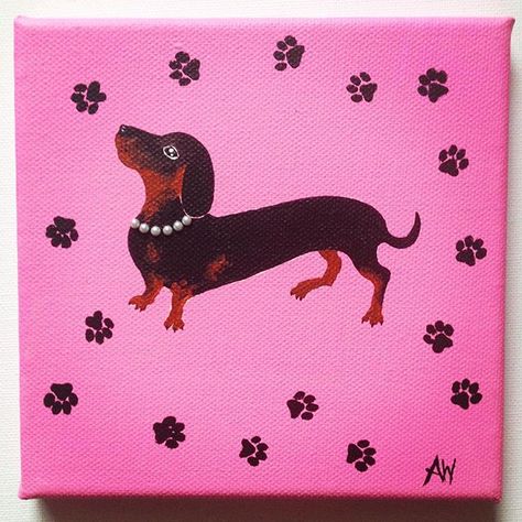 Sold Dachshund Acrylic On 15 Cm X 15 Cm Canvas