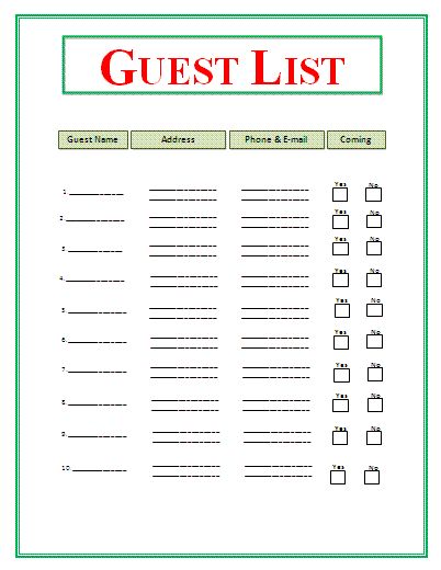 guest list Guest List Template Free MS Word Templates Nana - sample wedding guest list guest list Guest List Template Free MS Word Templates Nana - sample wedding guest list