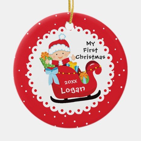 Santa S Sleigh Baby S First Christmas Ceramic Ornament Zazzle Com First Christmas Baby First Christmas Ornament Babies First Christmas