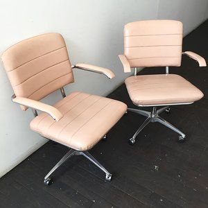 Pale Pink And Chrome Chairs On Wheels They Are Here At The Pop Up Space Come Get Them Before Vintage Furniture Design Vintage Furniture Design, Home Goods Chairs On Wheels