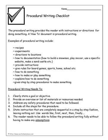 Procedural Writing Checklist Worksheets Procedural Writing Writing Instruction Writing Checklist