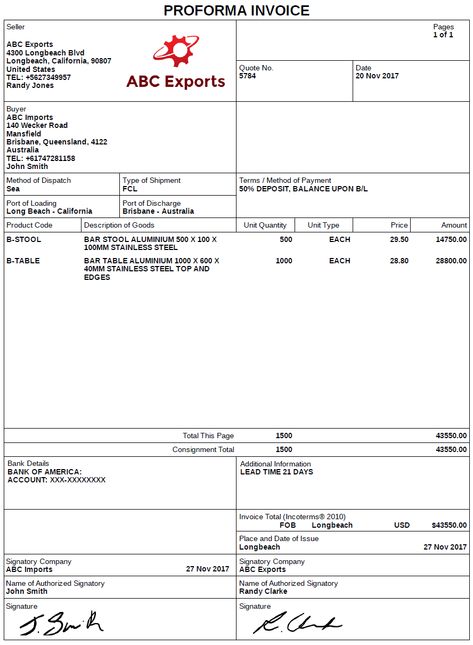 create proforma invoice for import export international proforma invoice for export
