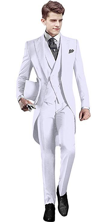 Everbeauty Mens Handsome 3 Pieces Tailcoat Suit Set Business Suit for Men Formal Wedding Attire 2019 EXZ001