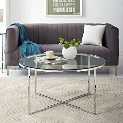 36 X Base Round Glass Chrome Coffee Table Living Room Modern Round Glass Coffee Table, Round Glass And Chrome Coffee Table