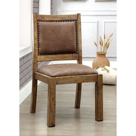 Furniture Of America Matthias Industrial Rustic Pine Upholstered Dining Chair Set Of 2 Vinta Rustic Dining Chairs Side Chairs Dining Upholstered Side Chair