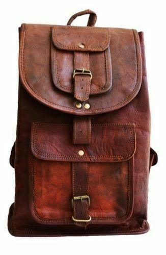 Leather Bag Goat Men S Backpack Rucksack Vintage Laptop Brown Messenger New 16/"