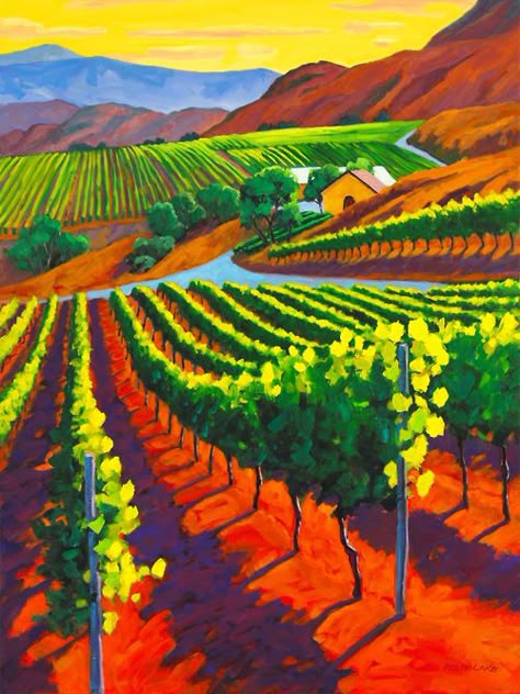Wine Country Watercolor Napa Valley golden star farms in the Vineyard Print
