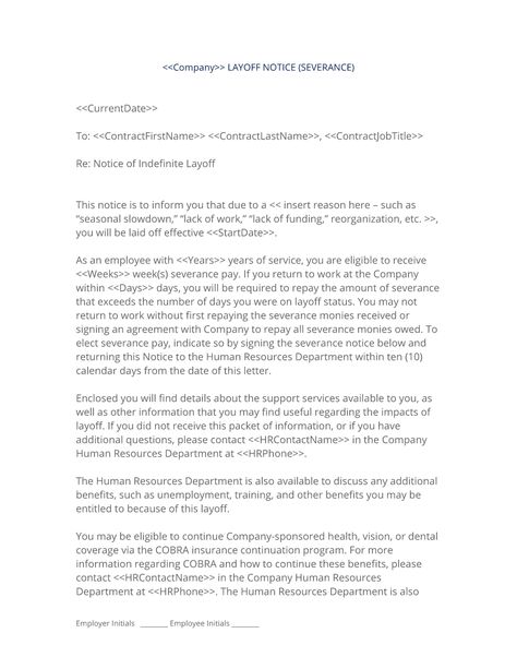 Company Layoff Notice with Severance Form - Use the Company Layoff - layoff notice template Company Layoff Notice with Severance Form - Use the Company Layoff - layoff notice template