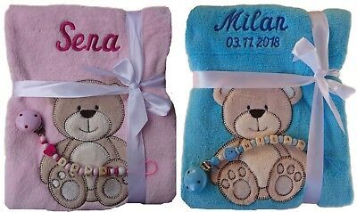 Taufdecke mit Namen,rosa,Babydecke,Geburt,Taufe,bestickt Geschenk