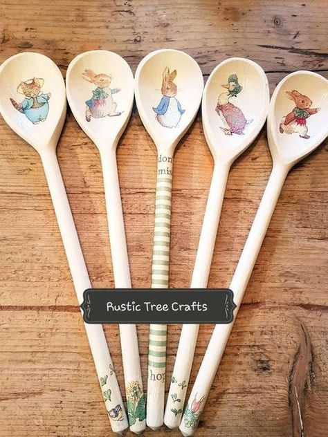 Limited Edition Decorative Decoupage Wooden Spoons using Peter Rabbit II designs