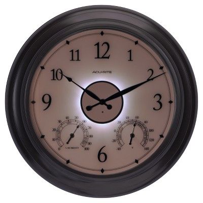 24 Metal Outdoor Indoor Wall Clock With Illuminated Face Thermometer And Humidity Bronze Finish Acurite In 2021 Clocks 24 Metal Outdoor Indoor Wall Clock, Outdoor Patio Clocks