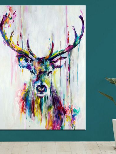 Colorful Deer Painting Colorful Canvas Wall Pictures Deer Painting Animal Paintings Canvas Painting