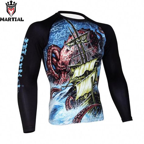 Fitness No-Gi Gym MMA Crossfit T-Shirt de Compression MMA BJJ Fitness Boxe Boxing Hardcore Training Rash Guard for Men Budo Long Sleeve