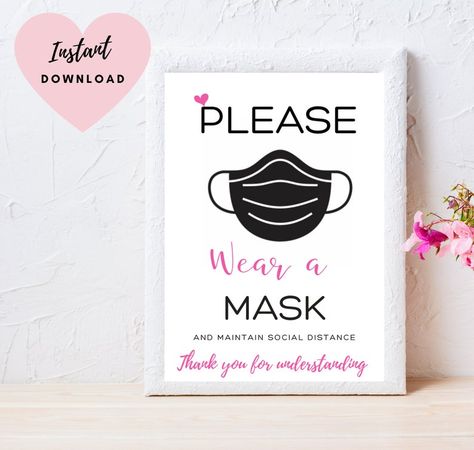 Please Wait In Vehicle Wear Mask Appointment Only PRINTABLE SIGN ~ elegant poster store cute social distance 6 feet by hair nail salon spa