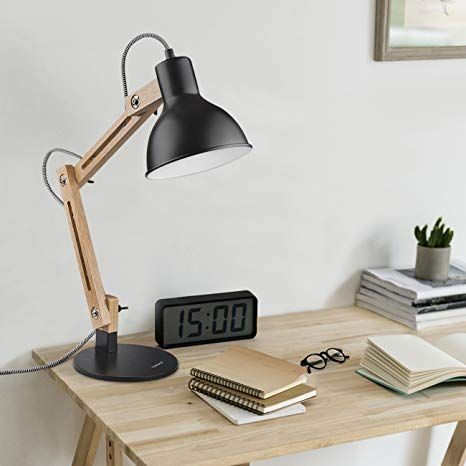 Tischlampe verstellbar Leselampe Glasschirm Schreibtischlampe Tischleuchte Holz