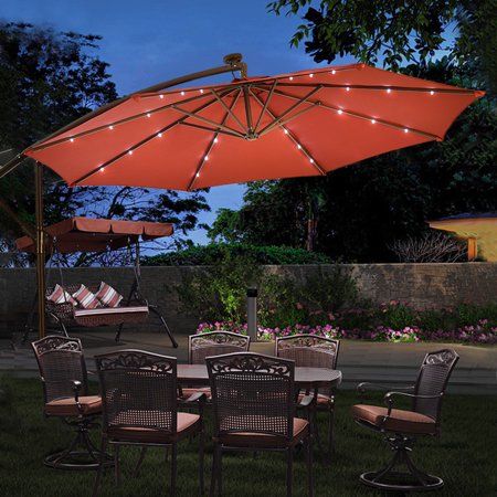 Costway 10 Hanging Solar Led Umbrella Patio Sun Shade Offset Market W Base Burdy Com Shades Outdoor Backyard Costway 10 Hanging Solar Led Umbrella, Costway 10 Patio Umbrella With Solar Power Led Lights And Base Beige