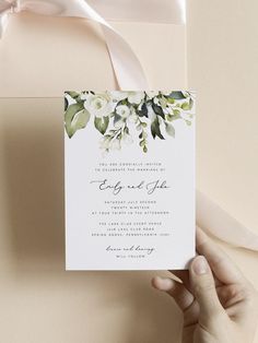 Printable Wedding Invitation Template Set White Floral Light Green Suite Instant Download DIY Digital Editable Invites Josephine Templett