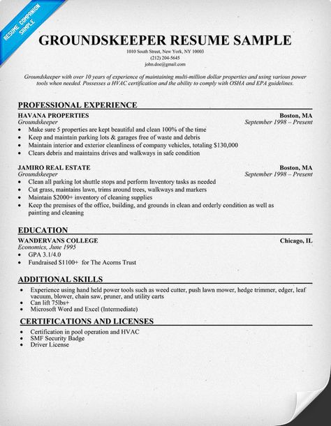 Groundskeeper Resume Example (resumecompanion) Resume - inventory auditor sample resume Groundskeeper Resume Example (resumecompanion) Resume - inventory auditor sample resume