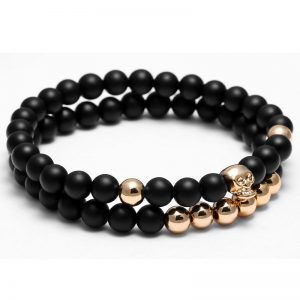 Set Of 2 Black And Gold Skull Beaded Bracelet Luxury Set Of 2 Black And Gold Skull Beaded Bracelet Luxury