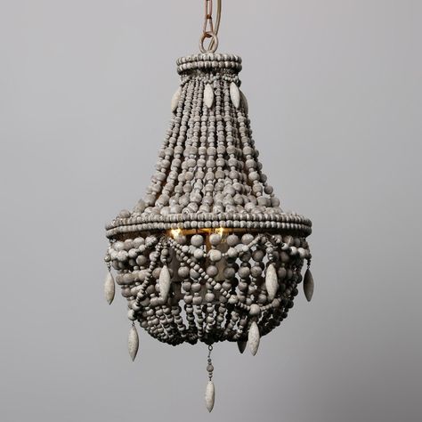French Country Wood Beaded 2 Light 3 Light Empire Chandelier in White French Country Wood Beaded 2 Light 3 Light Empire Chandelier in White