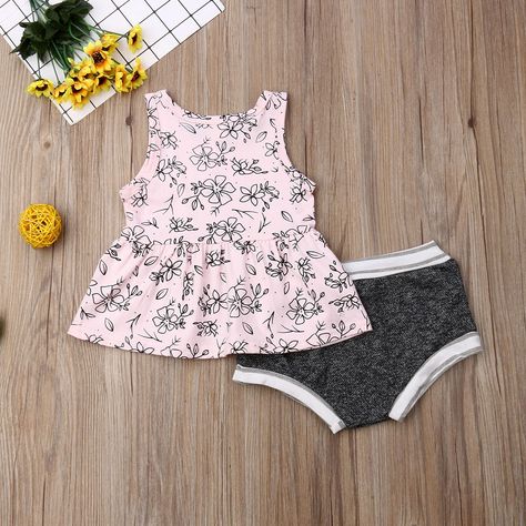 Cute Set Baby Summer Sunsuit Bodysuit Kids Girls Outfits 2pcs Clothes Toddler