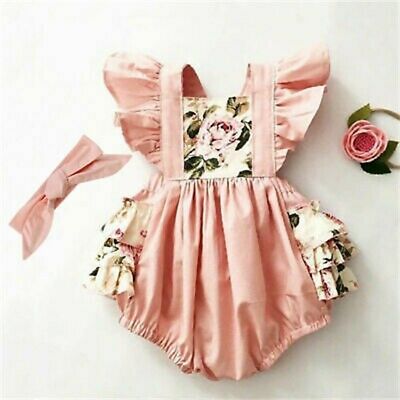 Baby Headband Girl Jumpsuit Newborn Romper Outfit Infant Floral Bodysuit Clothes