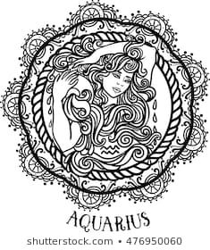 Detailed Aquarius in aztec filigree line art zentangle style