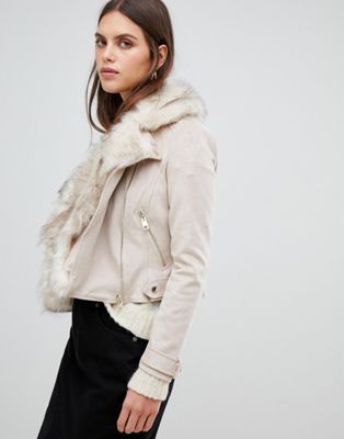 River Island Faux Fur Aviator Womens Cream Jackets Whole River Island Camel Biker Faux Fur