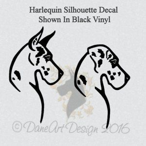 Harlequin Great Dane Head Decal With Natural Or Cropped Ears From