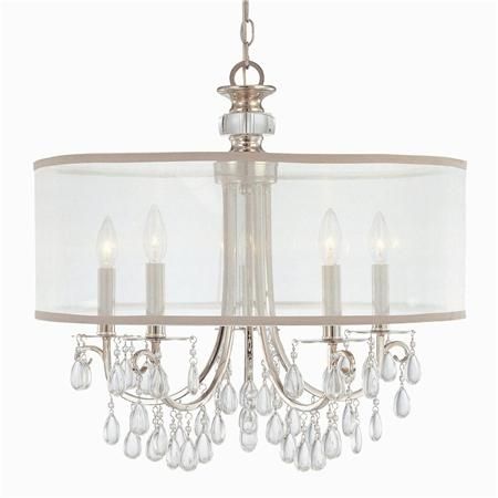 Modern Glam Shaded Crystal Chandelier 5 Light Drum Shade Chrome Chandeliers Gold Ceiling Lamp Drum Shade Chandelier, Modern Glam Shaded Crystal Chandeliers