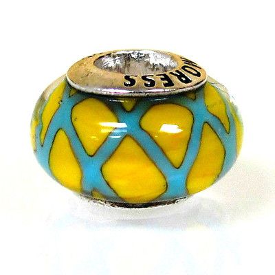 Sterling Silver Mustard Blue X Murano Gl Moress Bead Charm Sterling Silver Mustard Blue X Murano