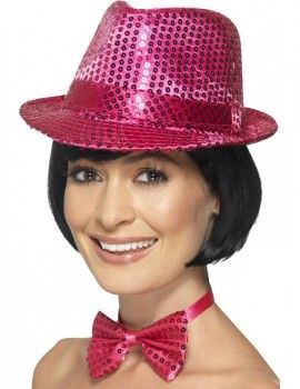 Unisex Fedora Trilby Sequin Gangster Glitter Top Hat With Bow Tie Fancy Party