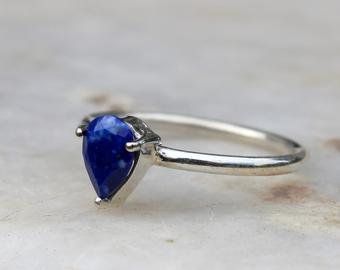 Simple Statement Ring Handmade Jewelry 925 Sterling Silver Jewelry Oval Cabochon Natural Lapis Lazuli Ring Birthstone Ring