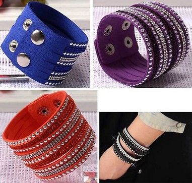 Fashion Leather Wrap Wristband Cuff Punk Crystal Rhinestone Bracelet Bangle TS Fashion Leather Wrap Wristband Cuff Punk Crystal Rhinestone Bracelet Bangle TS