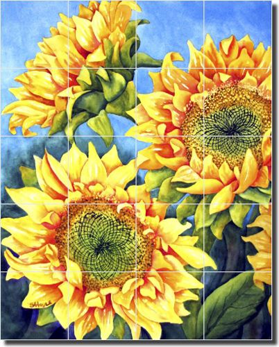 Ceramic Tile Mural by Angela Anderson Sunflower Basket